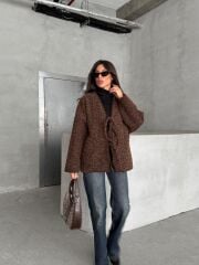 Bağcıklı Kırçıllı İçi Astarlı Acı Kahve Hırka