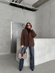 Bağcıklı Kırçıllı İçi Astarlı Acı Kahve Hırka