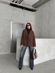 Bağcıklı Kırçıllı İçi Astarlı Acı Kahve Hırka