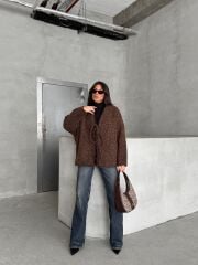 Bağcıklı Kırçıllı İçi Astarlı Acı Kahve Hırka